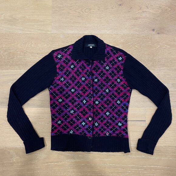 Black Floral Cardigan with Collar - Picture 1 of 4